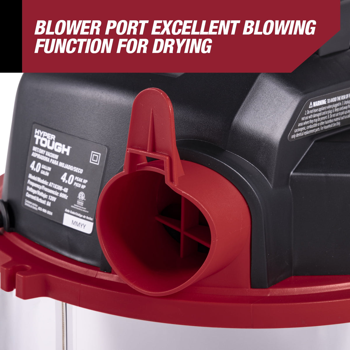 Hyper Tough 4 Gallon 4 HP Stainless Steel Wet Dry Vacuum for Home, Car, Garage & Workshop