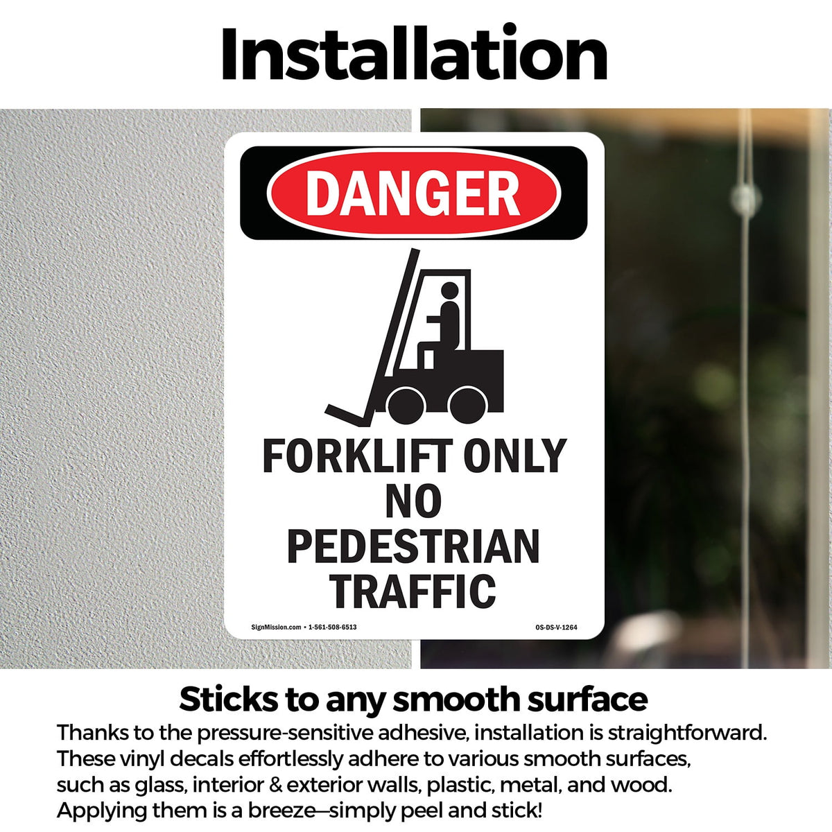Forklift Only No Pedestrian OSHA Danger Vinyl Decal Label 5 Inch x 3.5 Inch - 10 Pack