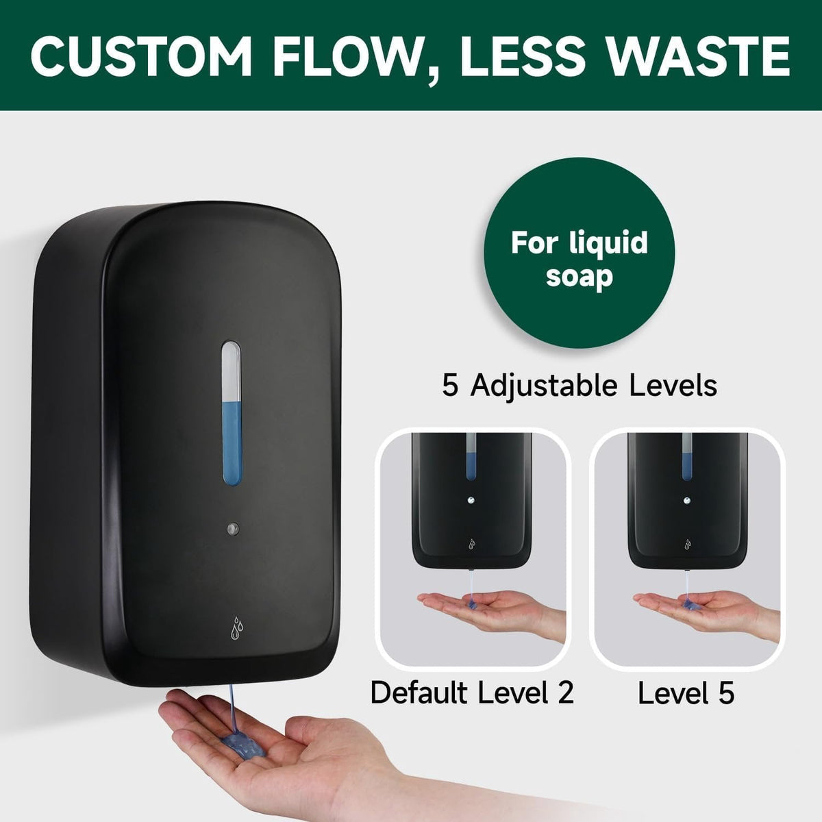 Commercial Automatic Soap Dispenser Large 34oz/1000ml Capacity Wall-Mounted Touchless Liquid Dispenser for High-Traffic Restrooms, Offices, Hospitals Model AD1220S Black