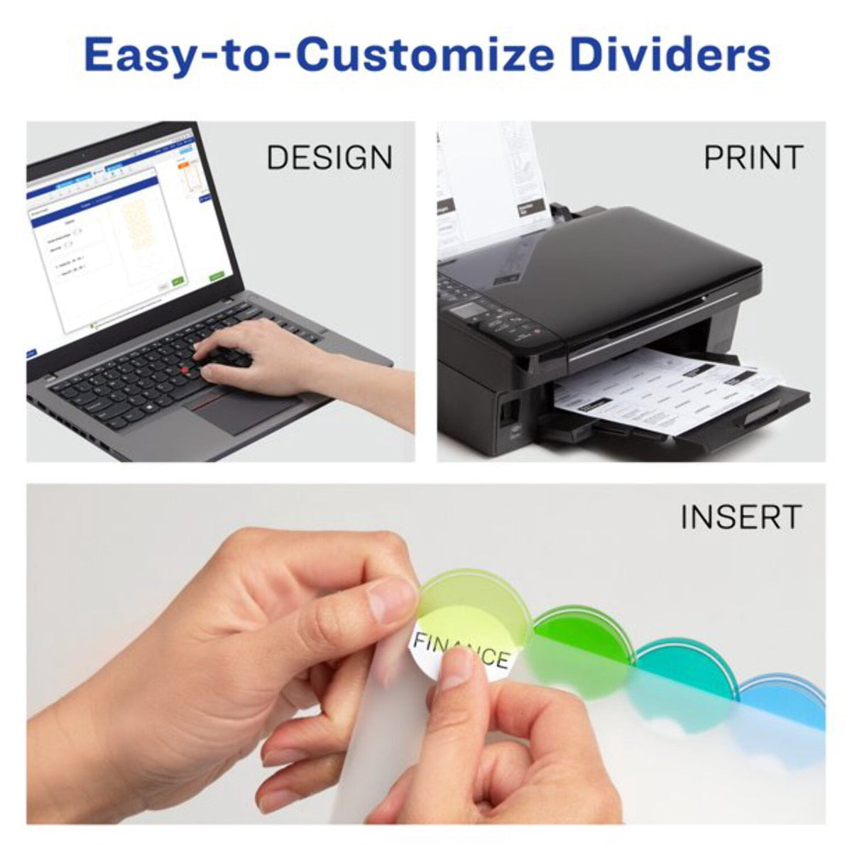 Avery Insertable Divider, Style Edge, 8-Tab, Plastic, Printable Inserts, Multicolor Tabs, 1 Set