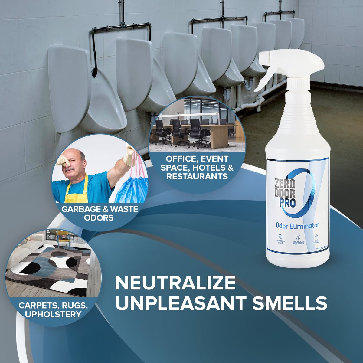 Zero Odor Commercial Odor Eliminator Spray Smell Remover Air & Surface Deodorizer Couch Carpet 32 oz