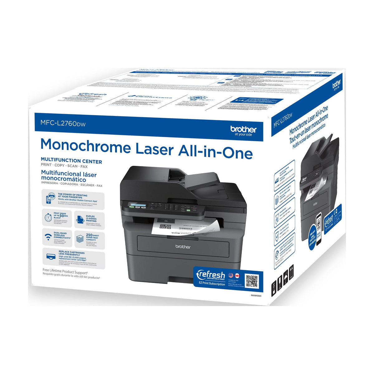 Brother Wireless MFC-L2760DW Compact Monochrome All-in-One Laser Printer with Copy, Scan and Fax, Duplex and Mobile Printing