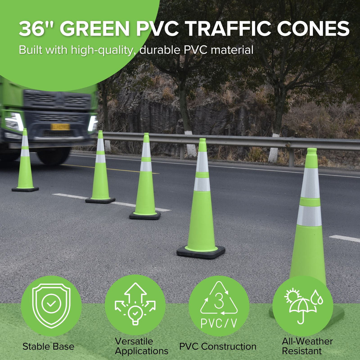 BESEA 36'' Inch PVC Traffic Cone, 6 Pack Road Safety Cones with Black Rubber Base and Reflective Stripes