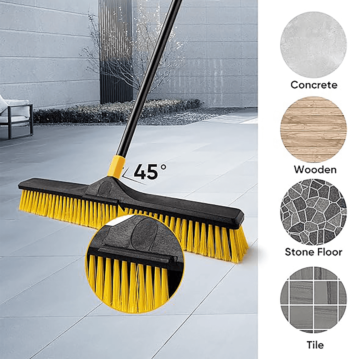 Yocada Heavy Duty Push Broom Brush 24" Wide with 65.3" Iron Pole for Outdoor Indoor Cleaning, Yellow