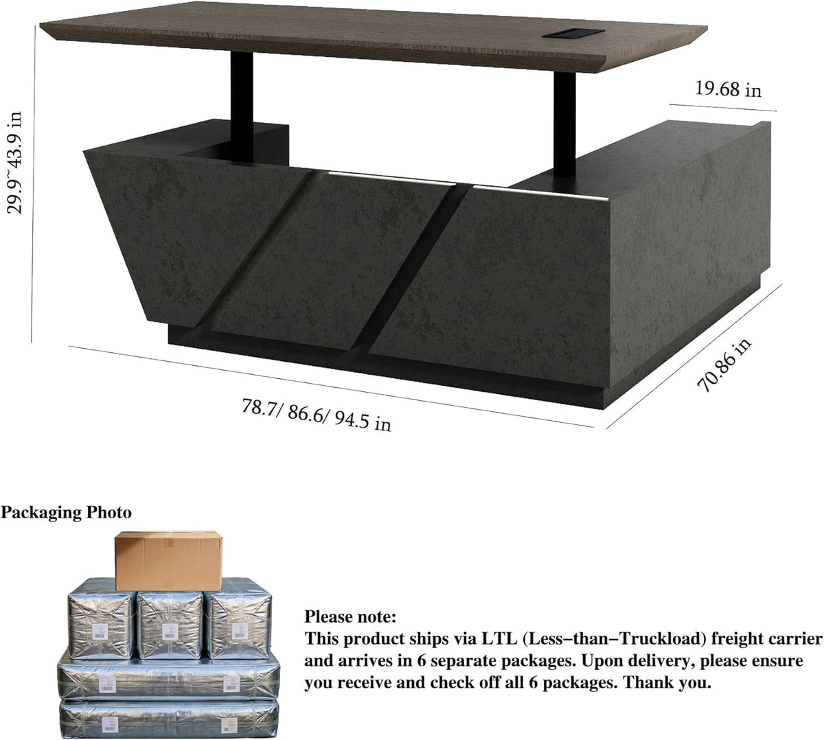 78.7 Inch Adjustable L Shaped Executive Desk Ergonomic Standing Desk with Drawer File Cabinet for Home & Office