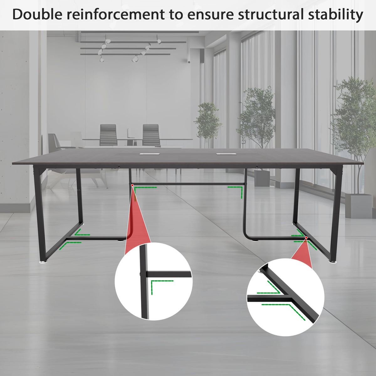 Haooyeah Conference Table 94.4" x 47.2", Large Meeting Desk, Flip-Top Cable Management Box, Double Reinforced Frame, Triangular Support Base, Adjustable Foot Pads, Gray