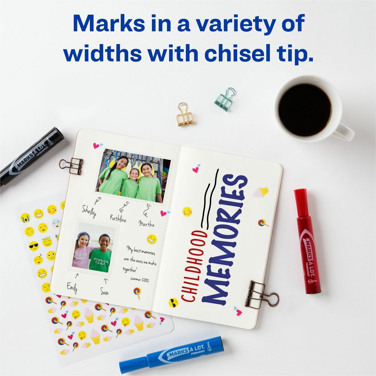 Avery Marks A Lot Permanent Markers, Regular Desk-Style, Asstd, 4/PK Regular Marker Point - Chisel Marker Point Style - Black, Blue, Red - Black, Blue, Red Barrel - 4 / Pack