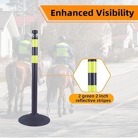 BESEA Rubber 39 Inch Traffic Delineator Posts, 6 Pack Safety Cones for Driveway with Reflective Stripes