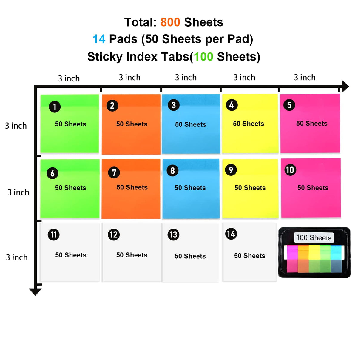 Dihmpor 800 Sheets(14Pads)Transparent Sticky Notes,Clear Sticky Notes,3" x 3" Translucent Sticky Notes Pads,See Through Sticky Notes for Book Annotation,Self-Adhesive and Colorful