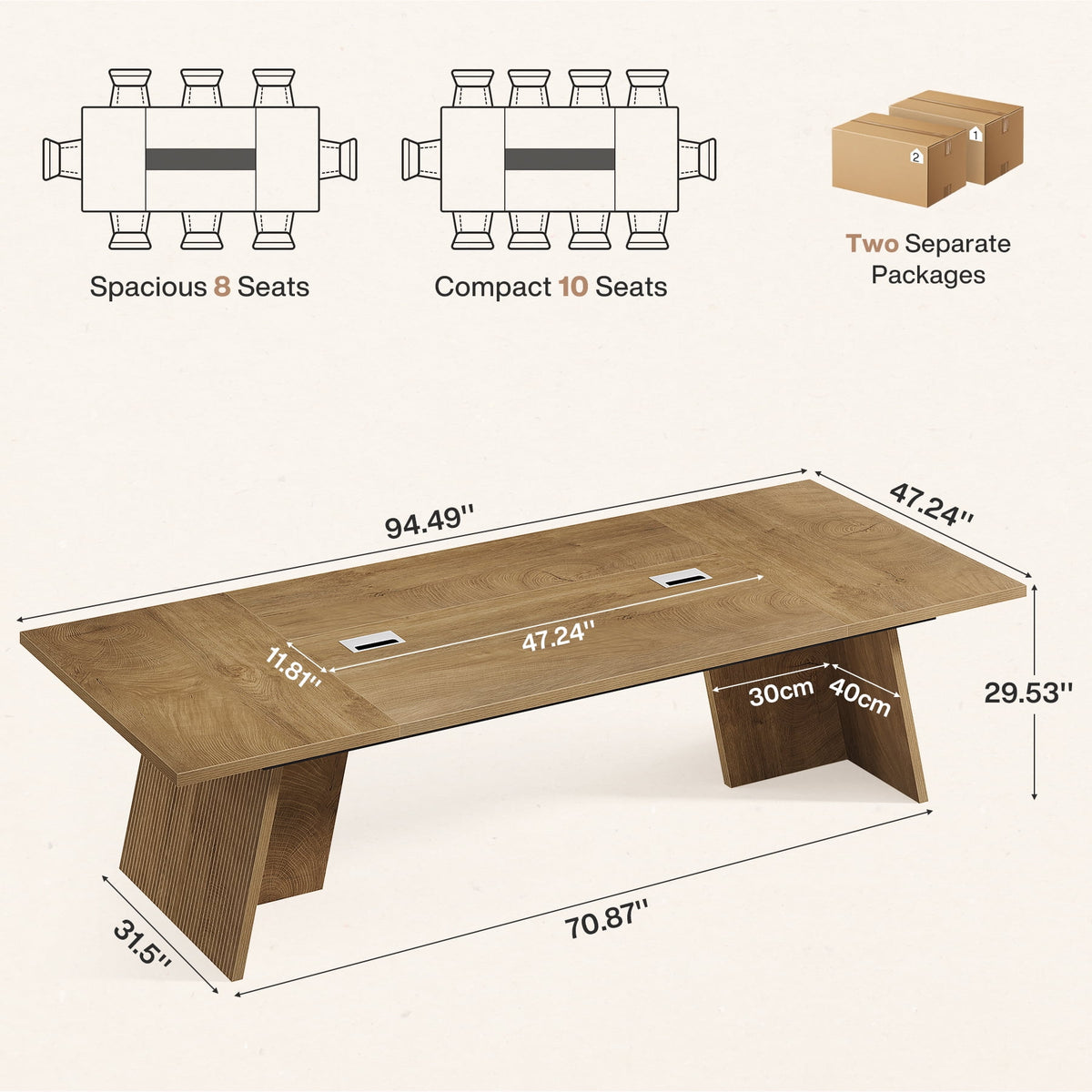 Tribesigns Conference Table, 8ft Conference Room Table for 10 People, Large Meeting Desk with Cable Grommet for Office Conference