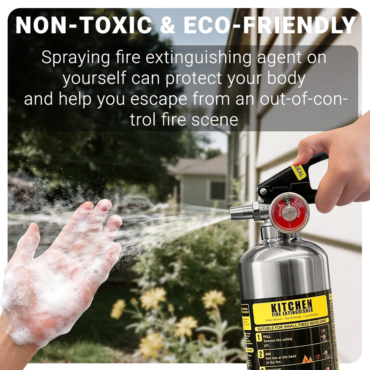 Ougist class K fire extinguisher, 40 fl oz Wet Chemical, Quick-Pull Handle, kitchen fire extinguisher for Grease Fires, built for daily peace of mind