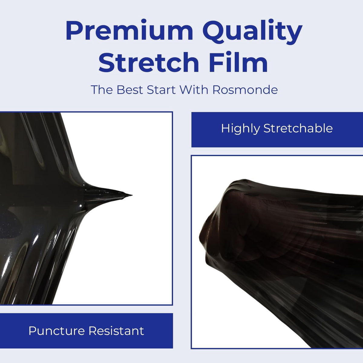 Rosmonde Black Plastic Stretch Wrap Bulk, 200 Rolls, 18 in x 1500 ft, 80 Gauge Thick, 3 in Core, Industrial Shrink Wrap for Warehouse, Moving, Shipping & Secure Packaging