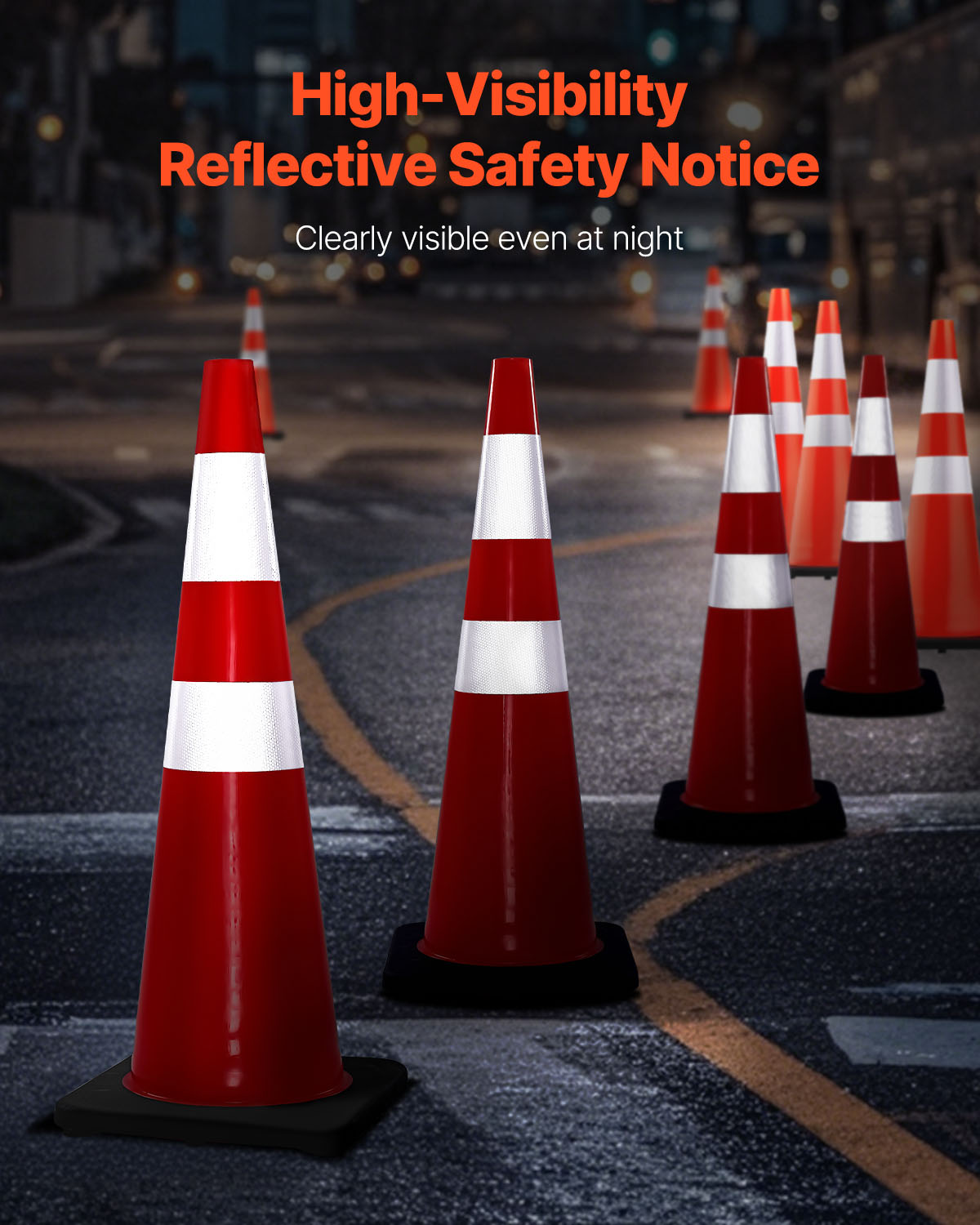 VEVOR 6Pack 36" Traffic Cones, Safety Road Parking Cone with Black Weighted Base, PVC Orange Traffic Safety Cones, Hazard Cones Reflective Collars for Construction Traffic Parking