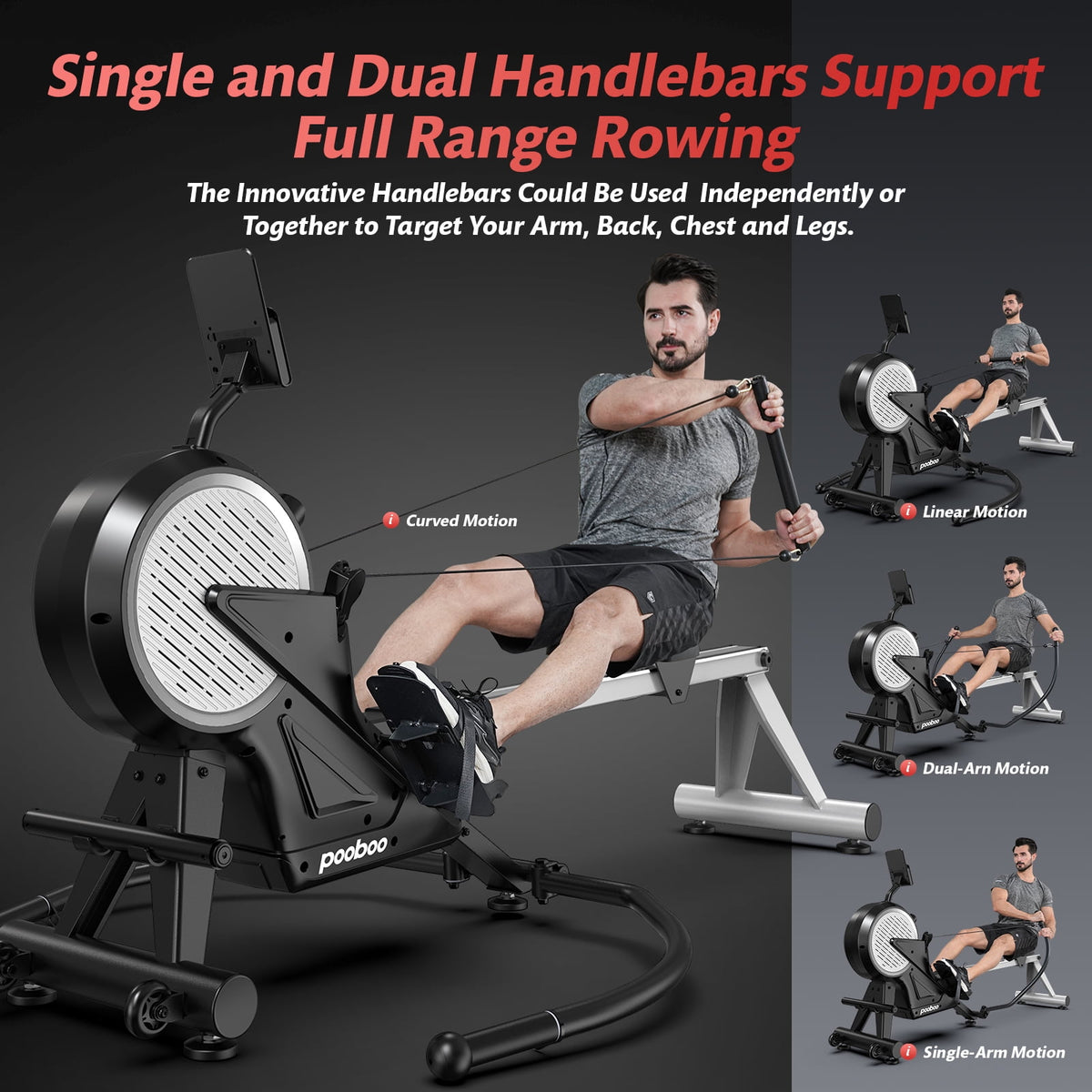 HASIMAN Dual Wind&Magnetic Rowing Machine 450lbs Weight Capacity Foldable Exercise Rower Full Motion Air Rower Machine with Built-In Bluetooth App for Home Cardio Workout