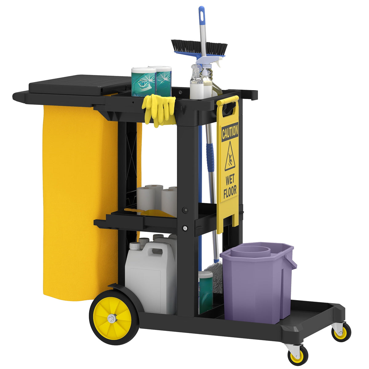 Uforic Commercial Janitorial Trolley Cleaning Cart with 25 Gallon Bag and Cover for Housekeeping, Black