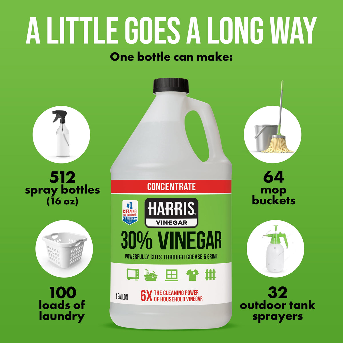 Harris 30% Concentrated Vinegar, Multi-Purpose Use for Home and Outdoor, 1 Gallon
