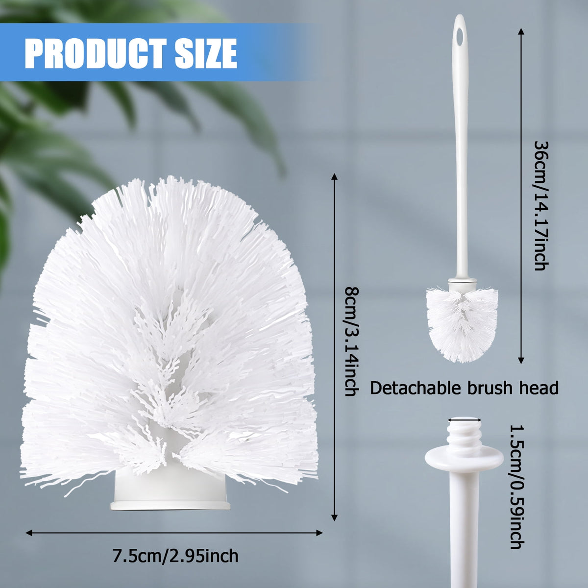15 Pcs Commercial Heavy-Duty Toilet Brushes – 14.2-inch Long-Handled Toilet Cleaning Brushes, for Bathroom Cleaning Supplies ,White