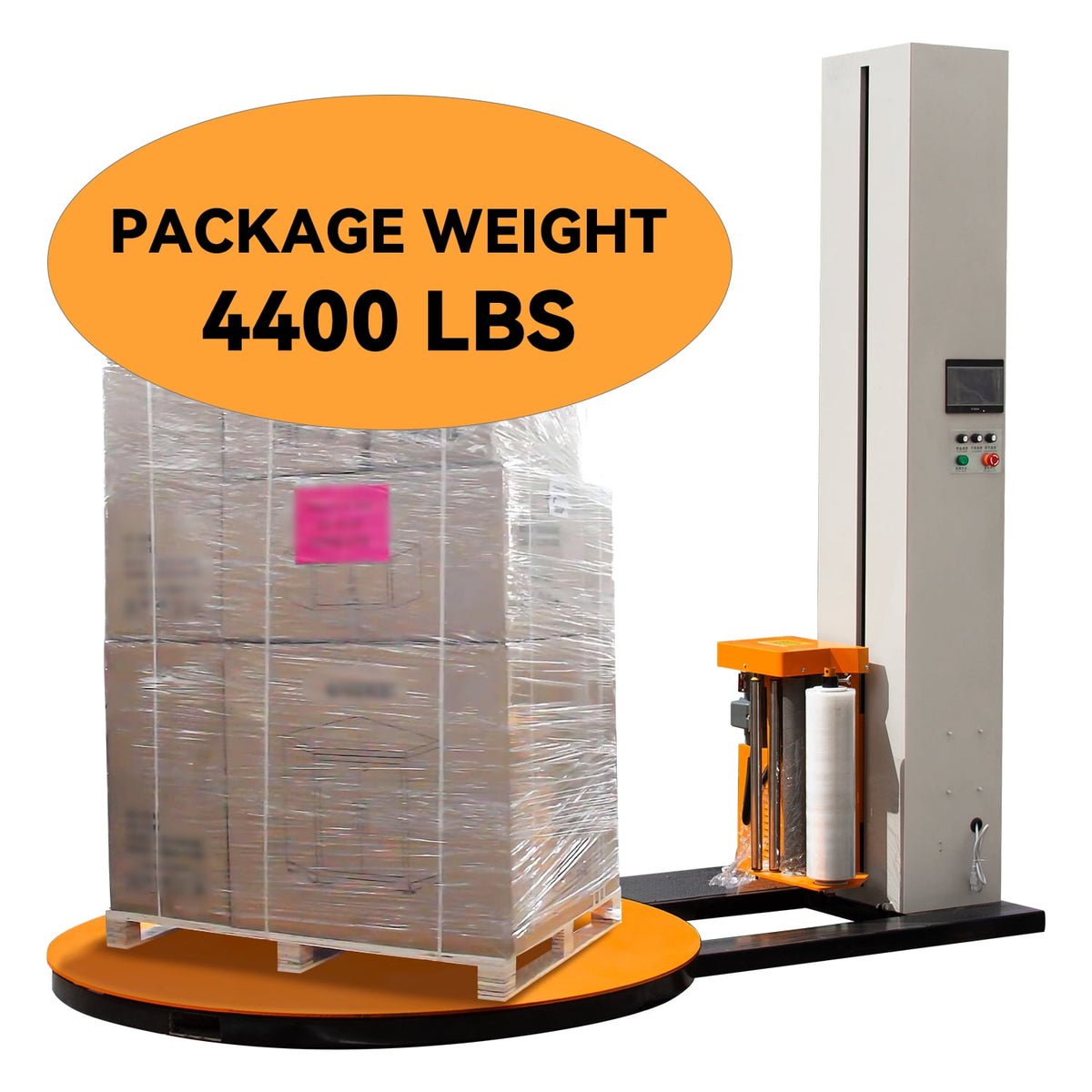 HPDMC Industrial Pallet Wrapping Machine - Heavy-Duty Automatic Turntable Stretch Wrapper - 65" Diameter, 4400 lbs Capacity, 110V