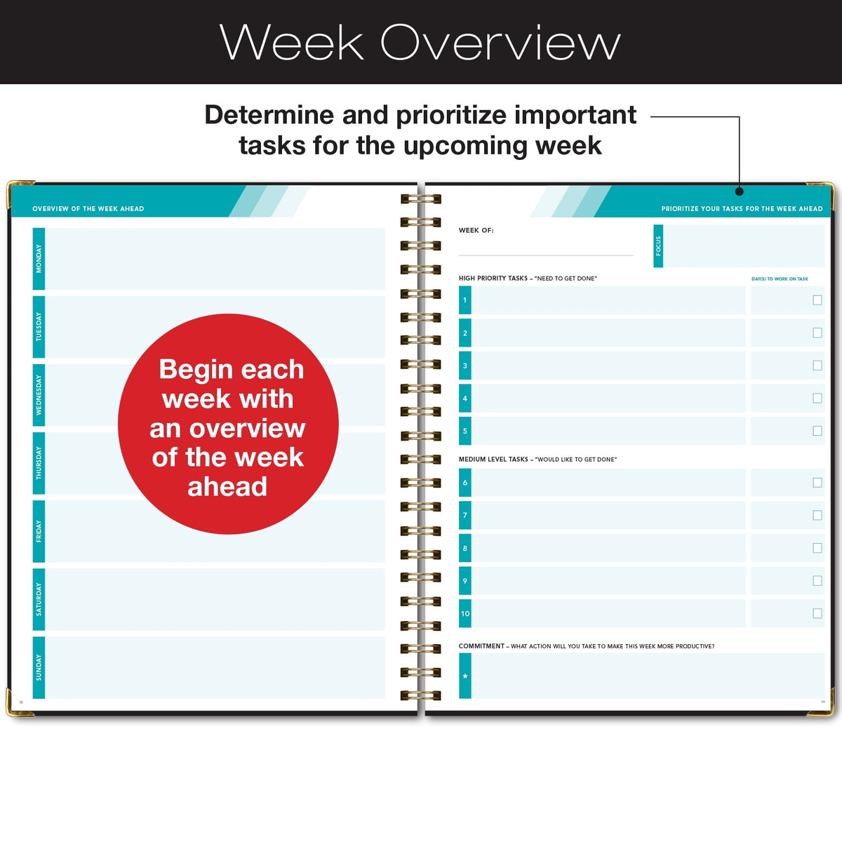 Global Printed Products Productivity Planner with Bookmark and Notepad - Spiral Notebook for Daily Planning - 8.5" x 11" (Brown) - GPP-0092-D