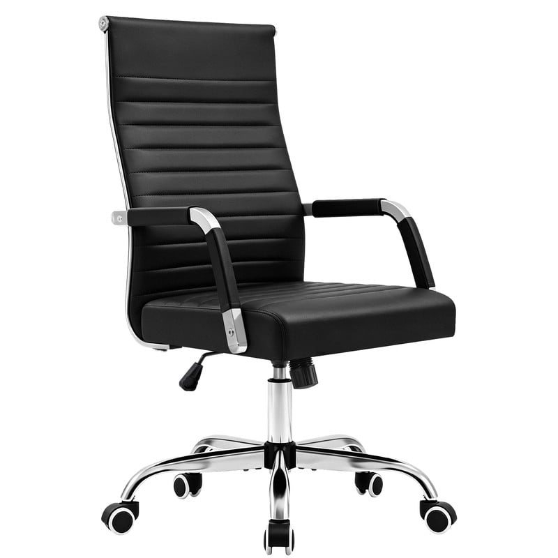 Lacoo Mid-Back Faux Leather Office Desk Chair Executive Conference Task Chair with Arms, Black