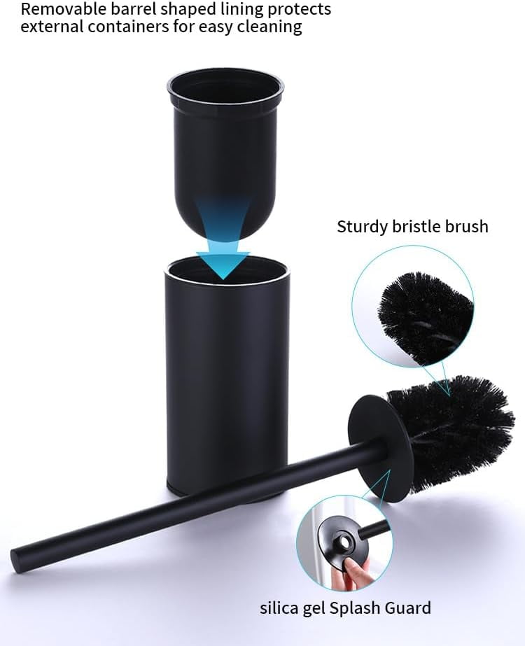 Compact Toilet Brush & Holder, Stainless Steel ,Wall-Mounted,easy to install,long handle,Heavy Duty Cleaner for Bathroom, brushed gold