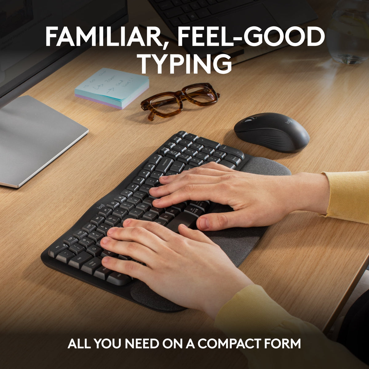 Logitech Wave Keys Combo, Wireless Ergonomic Keyboard with Signature M550 L Wireless Mouse, Graphite