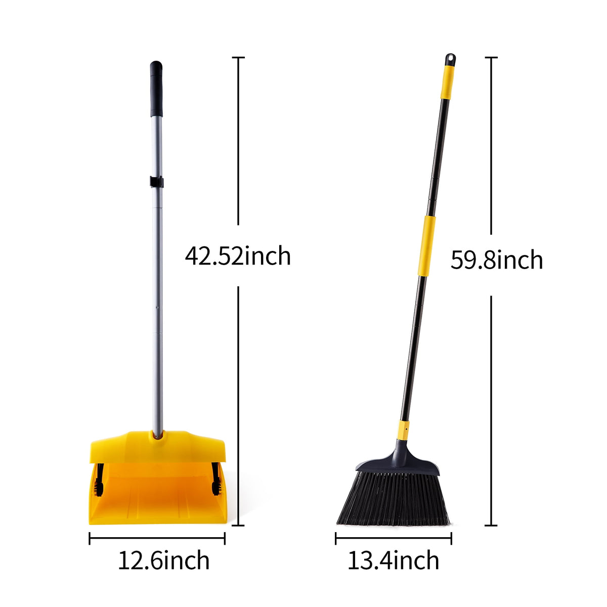 Yocada Heavy Duty Broom and Dustpan 2+1 Set 54" Iron Pole for Household Commercial Yellow&Black