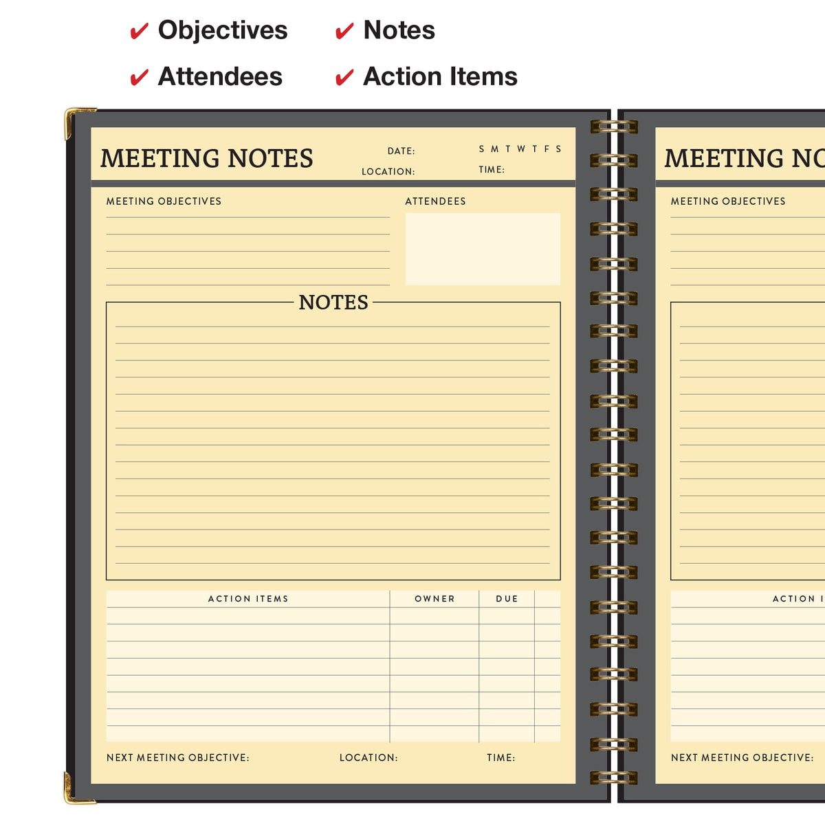 Global Printed Products Meeting Planner, Black (8.5" x 11")