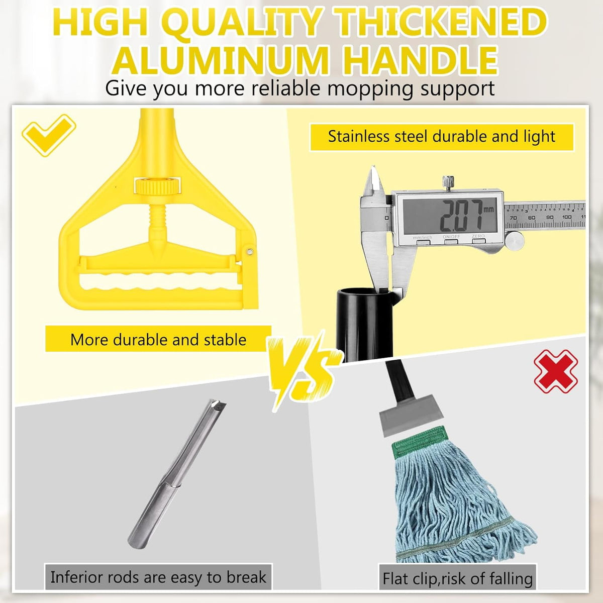 Heavy Duty Commercial Industrial Cotton Mop with Long Handle,Looped-End String Wet Mops with Replacement Mop Head for Home,Garage,Office, Workshop, Warehouse Floor Cleaning