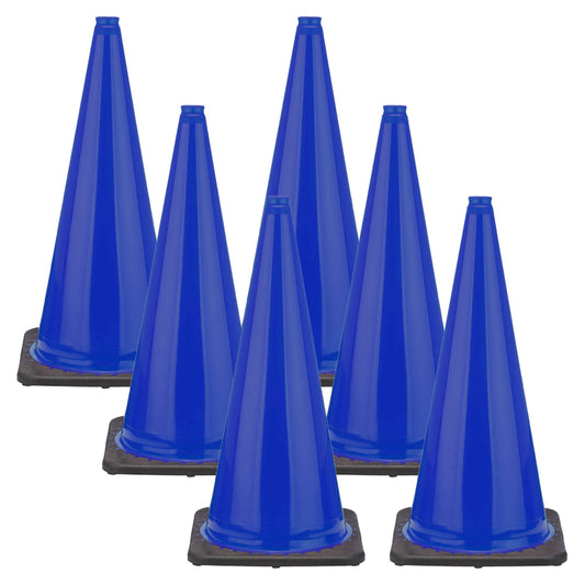 28 Inch Traffic Blue Traffic Cones (6 Pk)