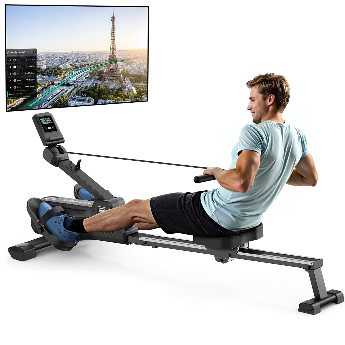 MERACH Magnetic Rowing Machine with 16 Levels, 350 lbs Weight Capacity, Silent Operation, Bluetooth App Support for Full-Body Home Fitness & Weight Loss