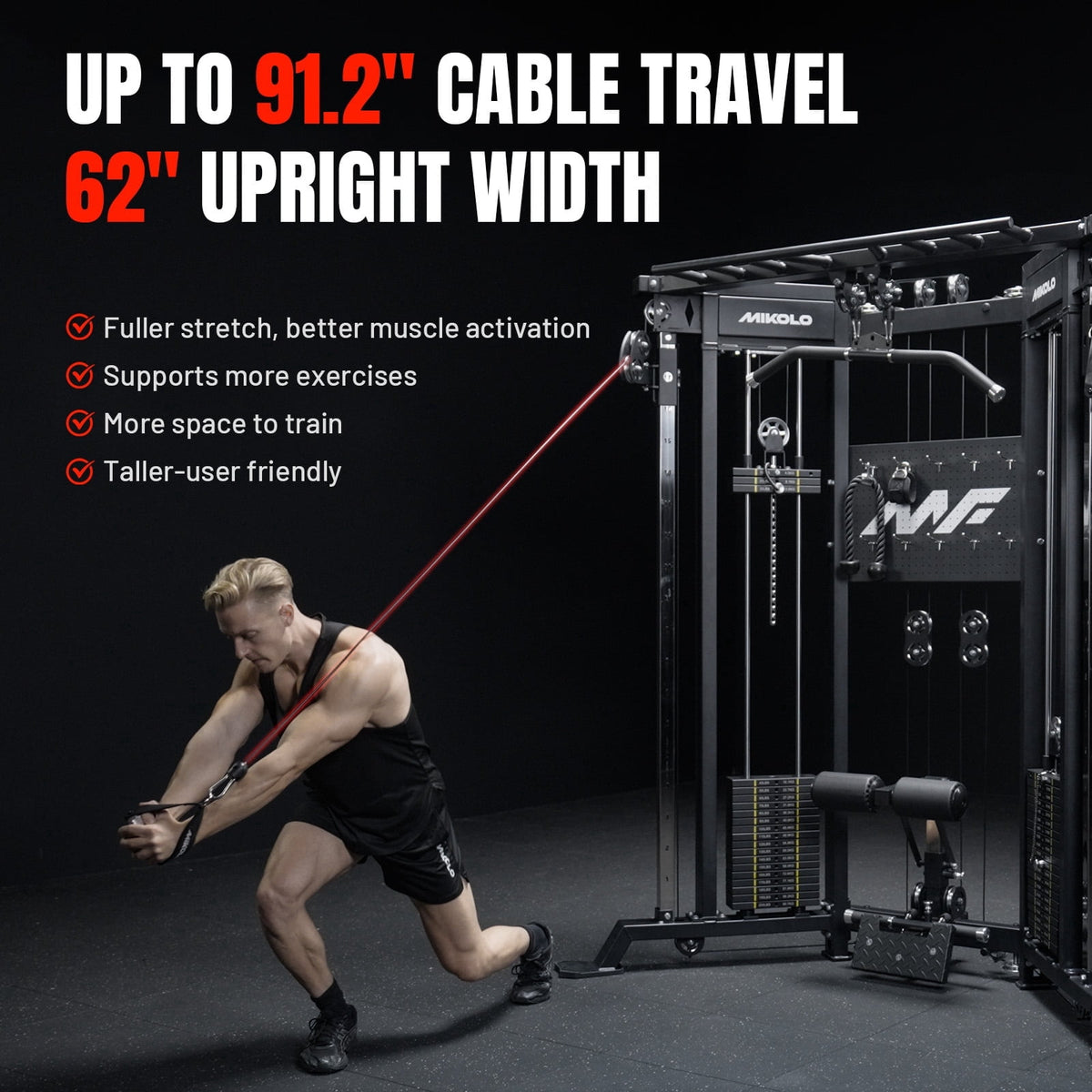 Mikolo Functional Trainer with 400lbs Weight Stack, Cable Crossover Machine with Independent Double Pulley System, 2000lbs Multi-Functional Chest Fly Machine, Lat Pulldown Machine Home Gym with Bench