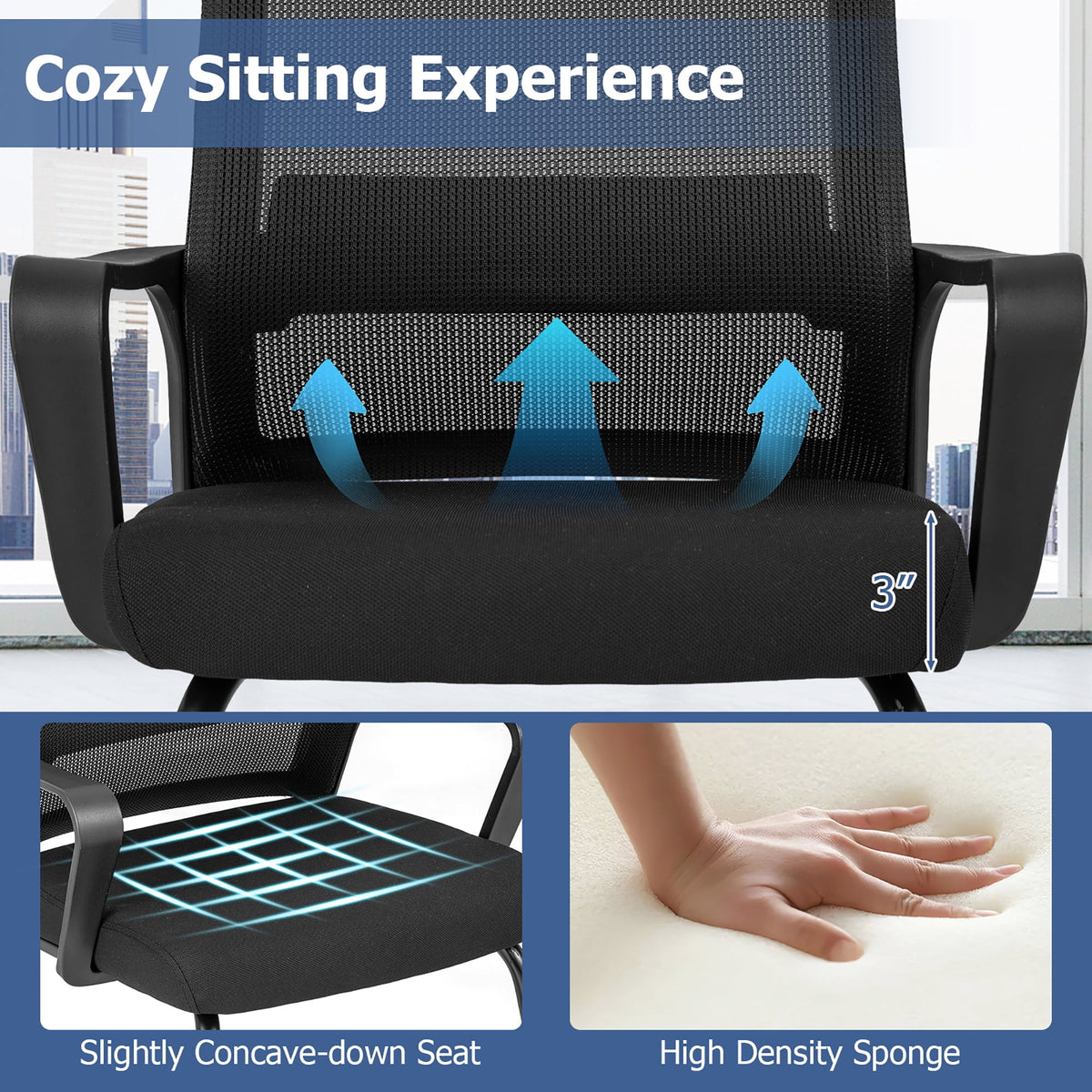 Gymax Office Guest Chair Set of 12 Conference Reception Chair w/ Lumbar Support & Sled Base