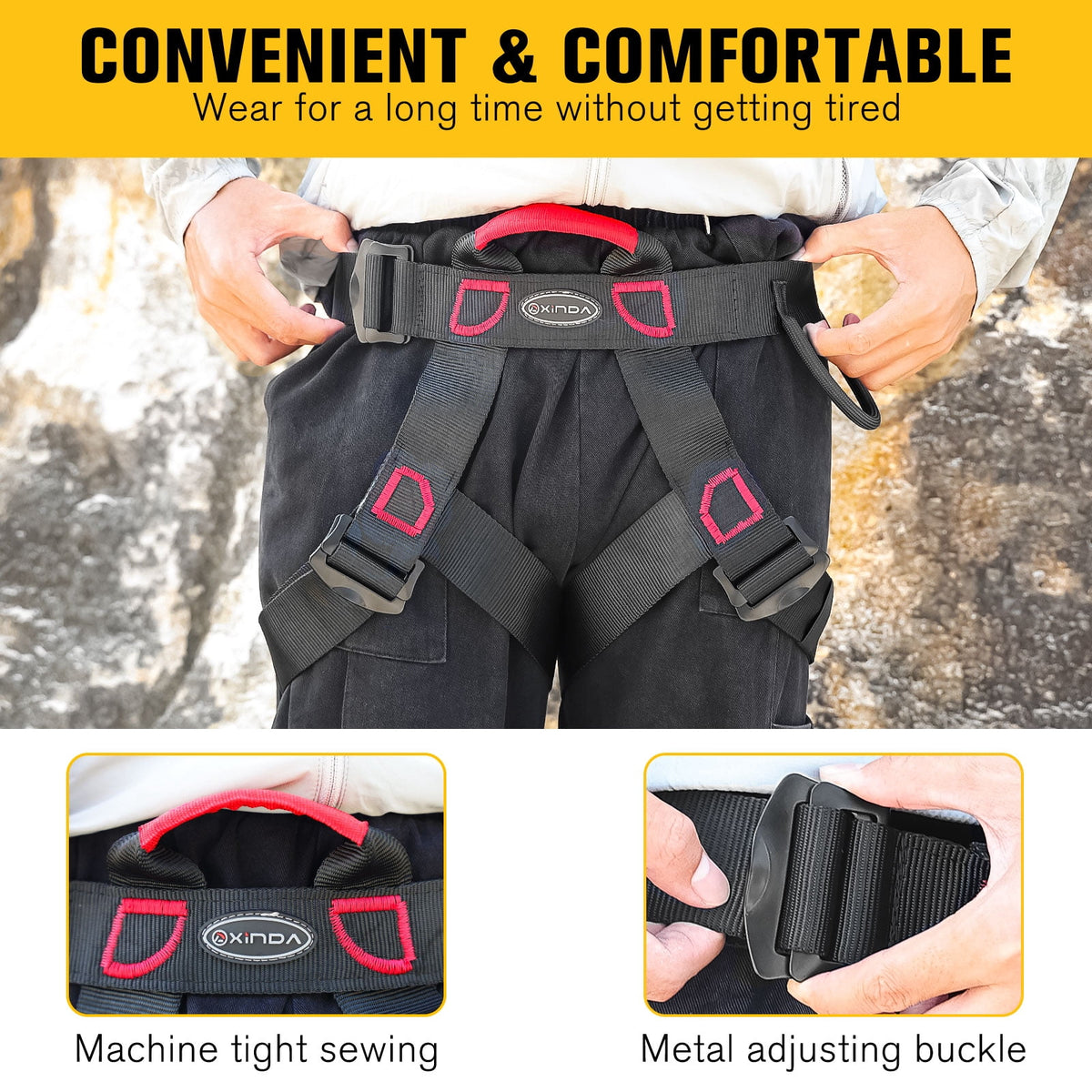 JELLOO Professional Thicken Climbing Harness, Safe Seat Belts - Waist Safety Harness for Rock Climbing, Wider Half Body Harness for Mountaineering, Fire Rescuing, Rappelling & Tree Climbing