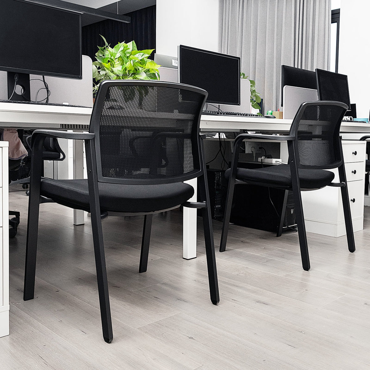 Gymax 8-Pack Office Conference Chair Set Mesh Guest Reception Stack Chairs w/ Caster Wheels