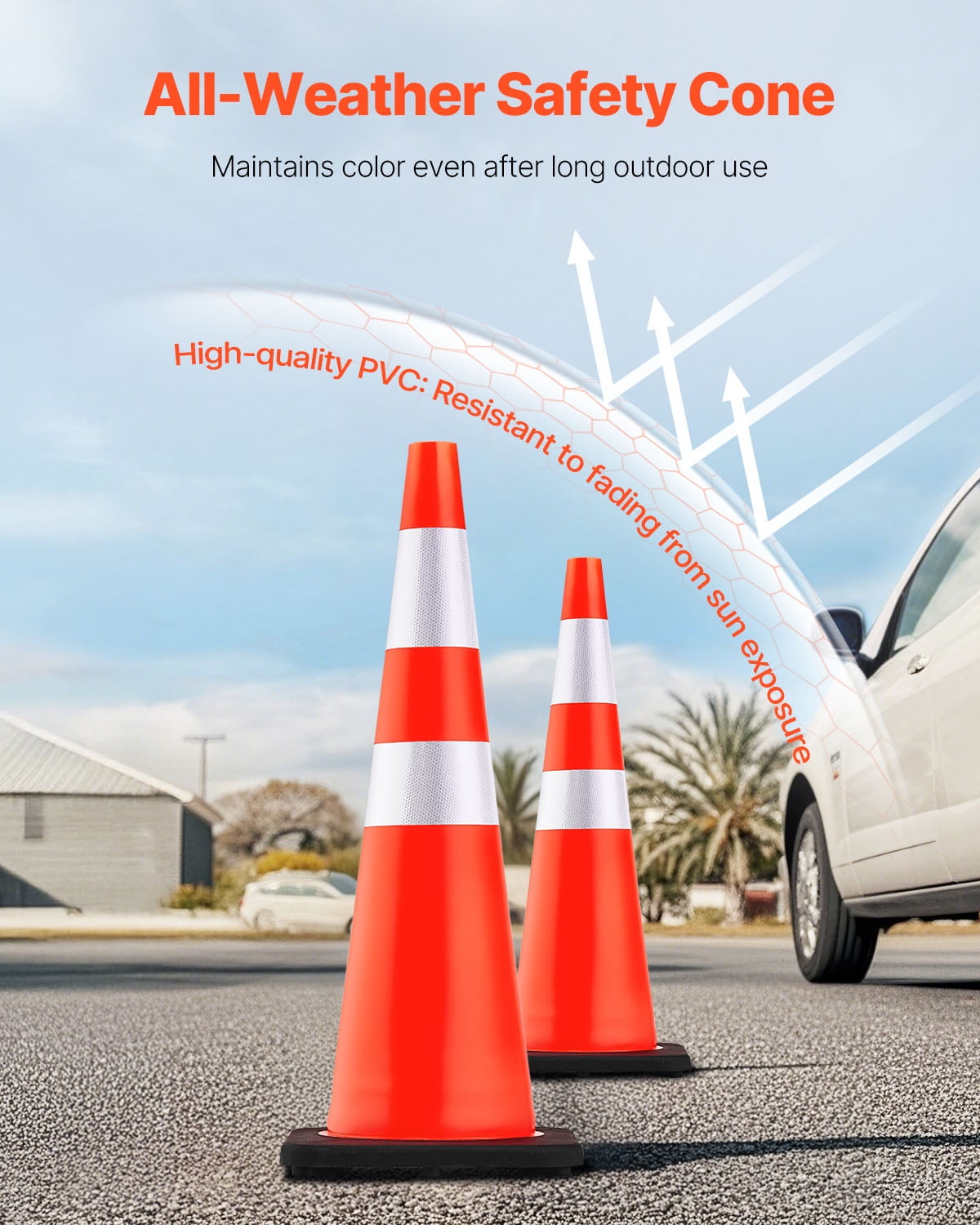 VEVOR 6Pack 36" Traffic Cones, Safety Road Parking Cone with Black Weighted Base, PVC Orange Traffic Safety Cones, Hazard Cones Reflective Collars for Construction Traffic Parking