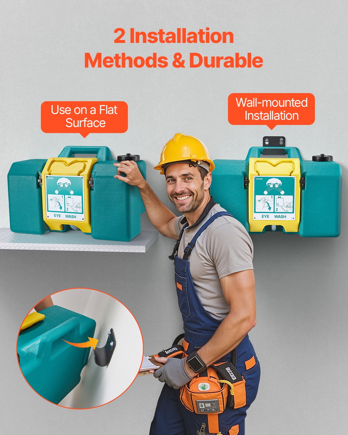 VEVOR Portable Eye Wash Station 8 Gal, OSHA-Approved Eyewash Station Wall-Mounted/On Flat Surface, Emergency Eye Wash Unit with 2 Sprays, First Aid Eyewash Units for Schools, Labs, Factories, Green