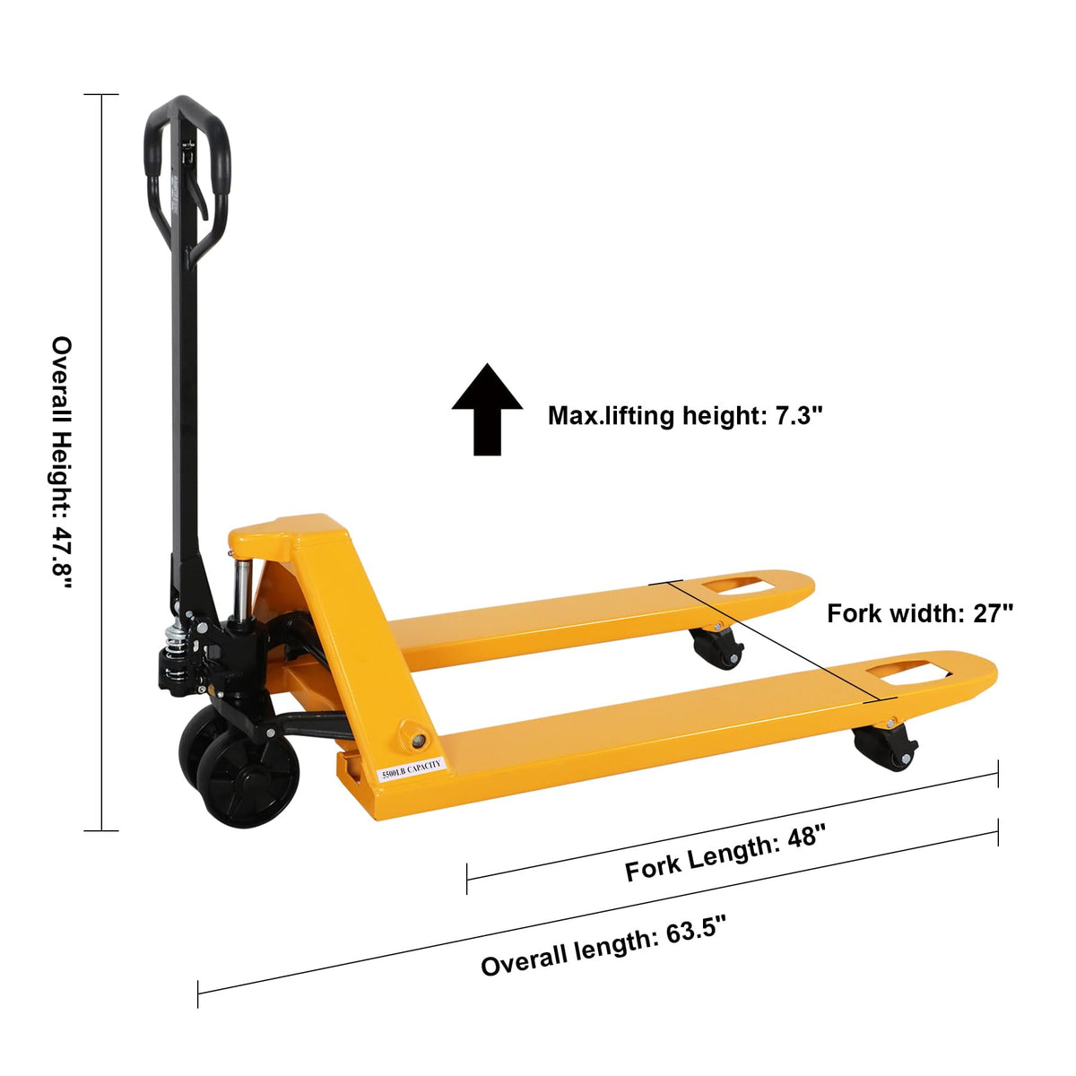 APOLLOLIFT Heavy Duty 5500lbs with 48"X27" Fork, Hydraulic Manual Pallet Jack Truck W/ Nylon Wheels