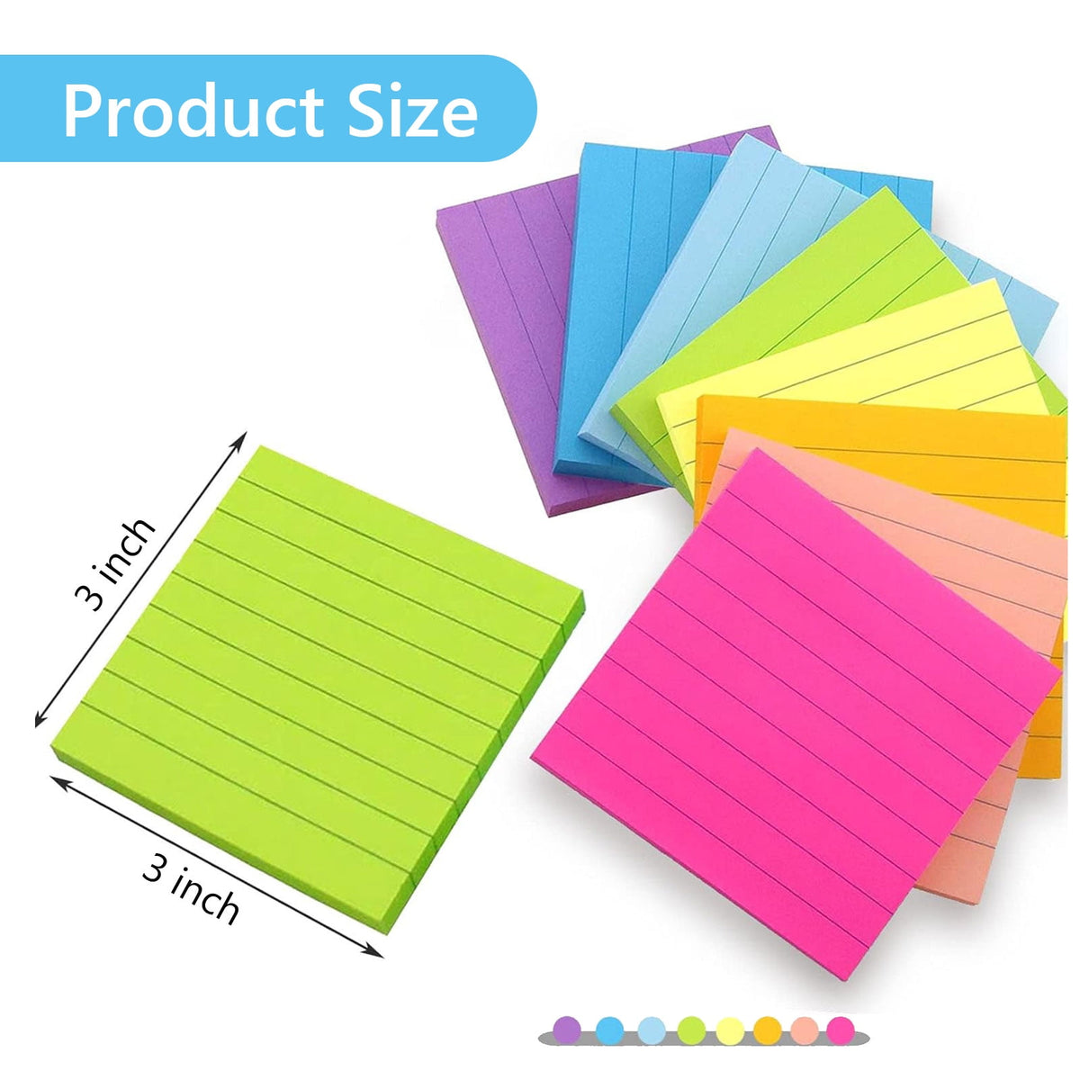 Tripumer 8 Pack Lined Sticky Notes Ruled Self Sticky Note 3 x 3 in 80 Sheets Each Pad 8 Colors