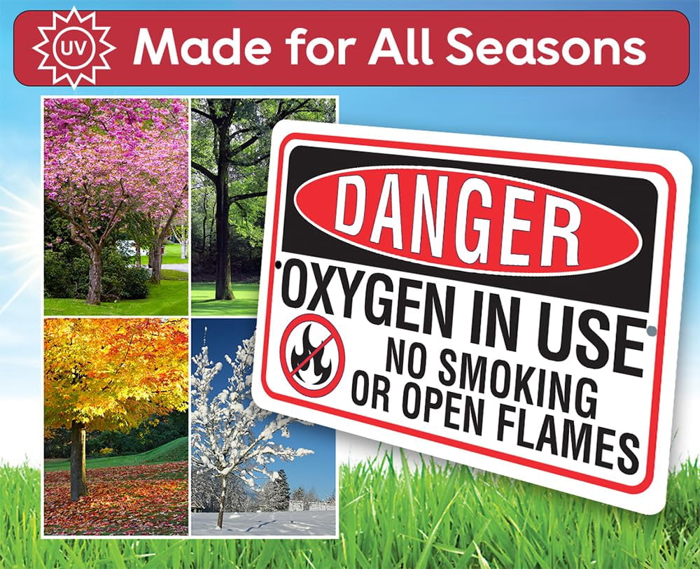 Danger Oxygen in Use, No Smoking or Open Flames - Use Indoor/Outdoor - Sign Metal Tin Sign 8x12 Inch