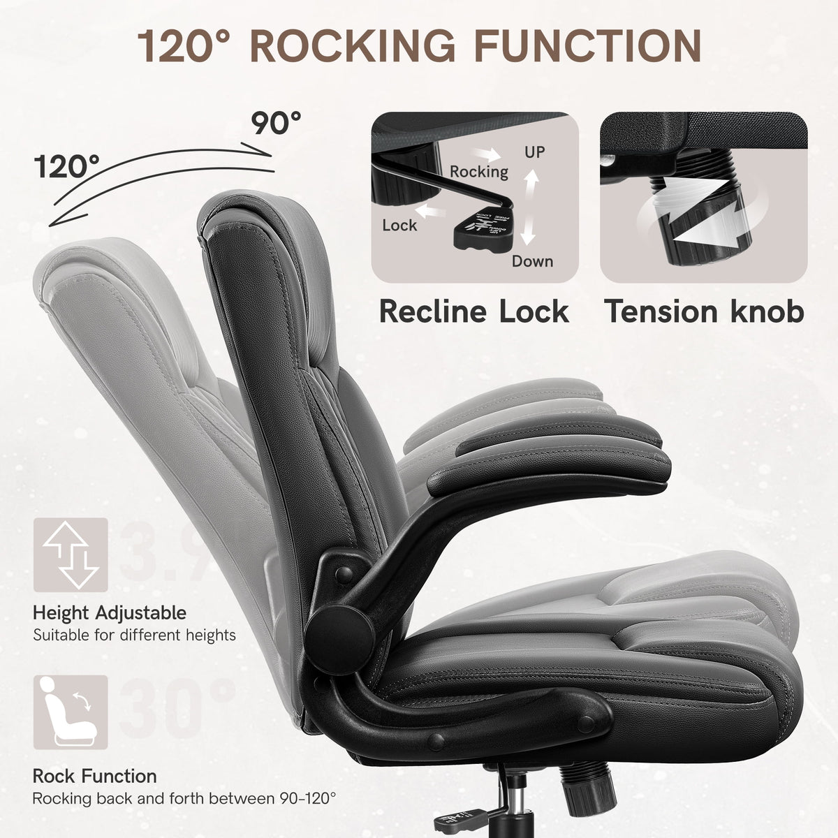 COOLHUT Leather Office Chair, Big and Tall Office Chair 400LBS Wide Seat Ergonomic Computer Desk Chair High Back Executive Leather Chair Adjustable Task Chair Lumbar Back with 8-Year Warranty, Black