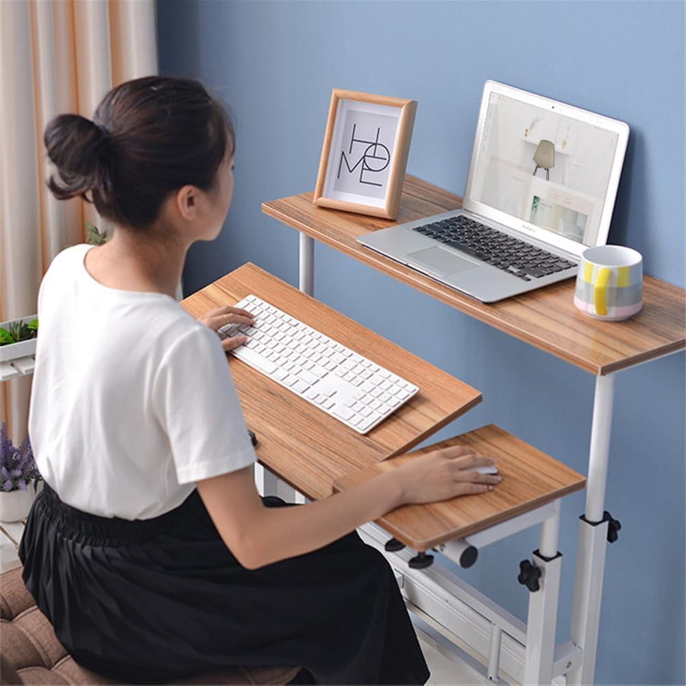 Adjustable Height Mobile Standing Desk – Compact Rolling Workstation for Small Spaces – Ergonomic, Portable – Dark walnut