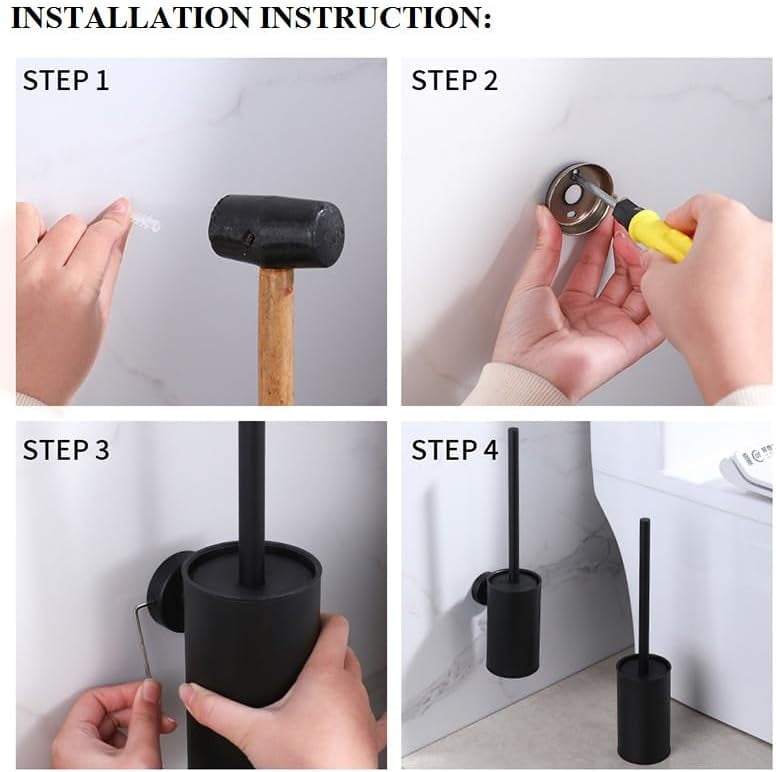 Compact Toilet Brush & Holder, Stainless Steel ,Wall-Mounted,easy to install,long handle,Heavy Duty Cleaner for Bathroom, brushed gold