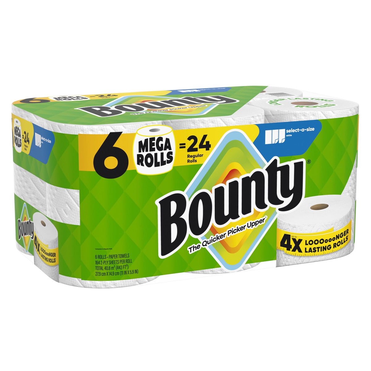 Bounty Paper Towels Select-A-Size White, 6 Mega Rolls, 164 Sheets per Roll