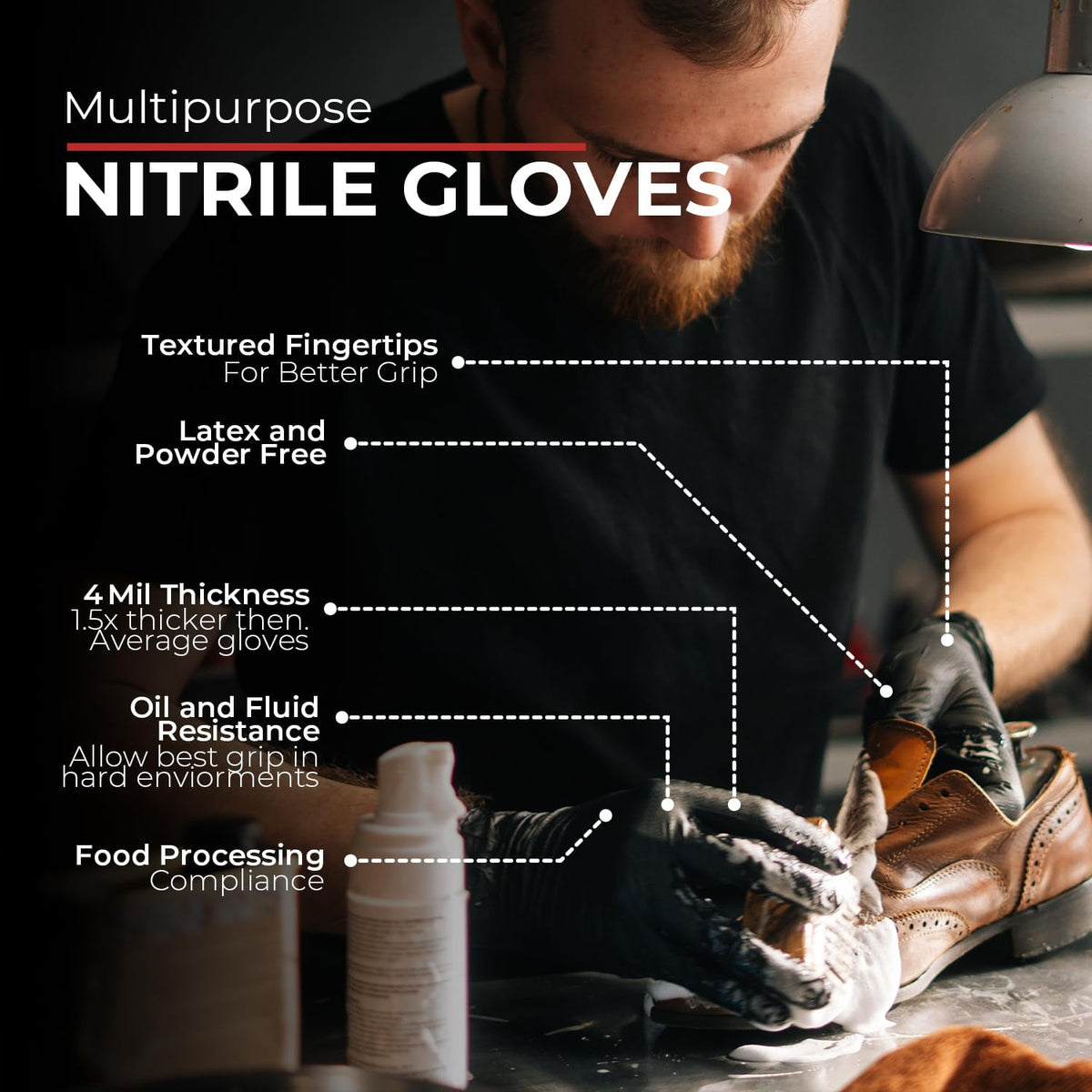 London Labs Disposable Industrial Black Nitrile Gloves 4 Mil Thick 1000 Count Latex Free Powder Free Large
