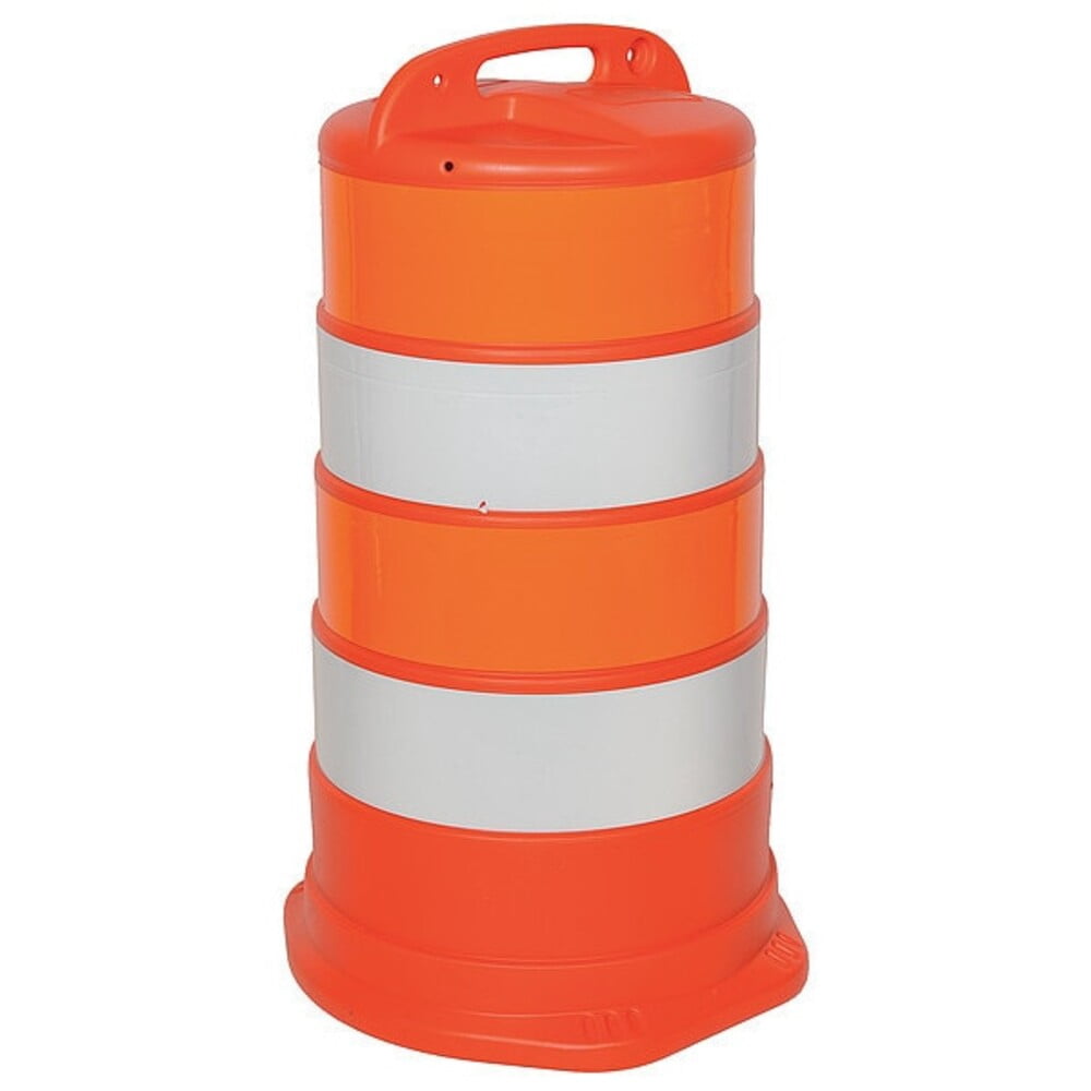 Traffic Barrel, HDPE, High-Intensity Prismatic, 41 1/2 in Height, 18" Length, 9 lb, White/Orange