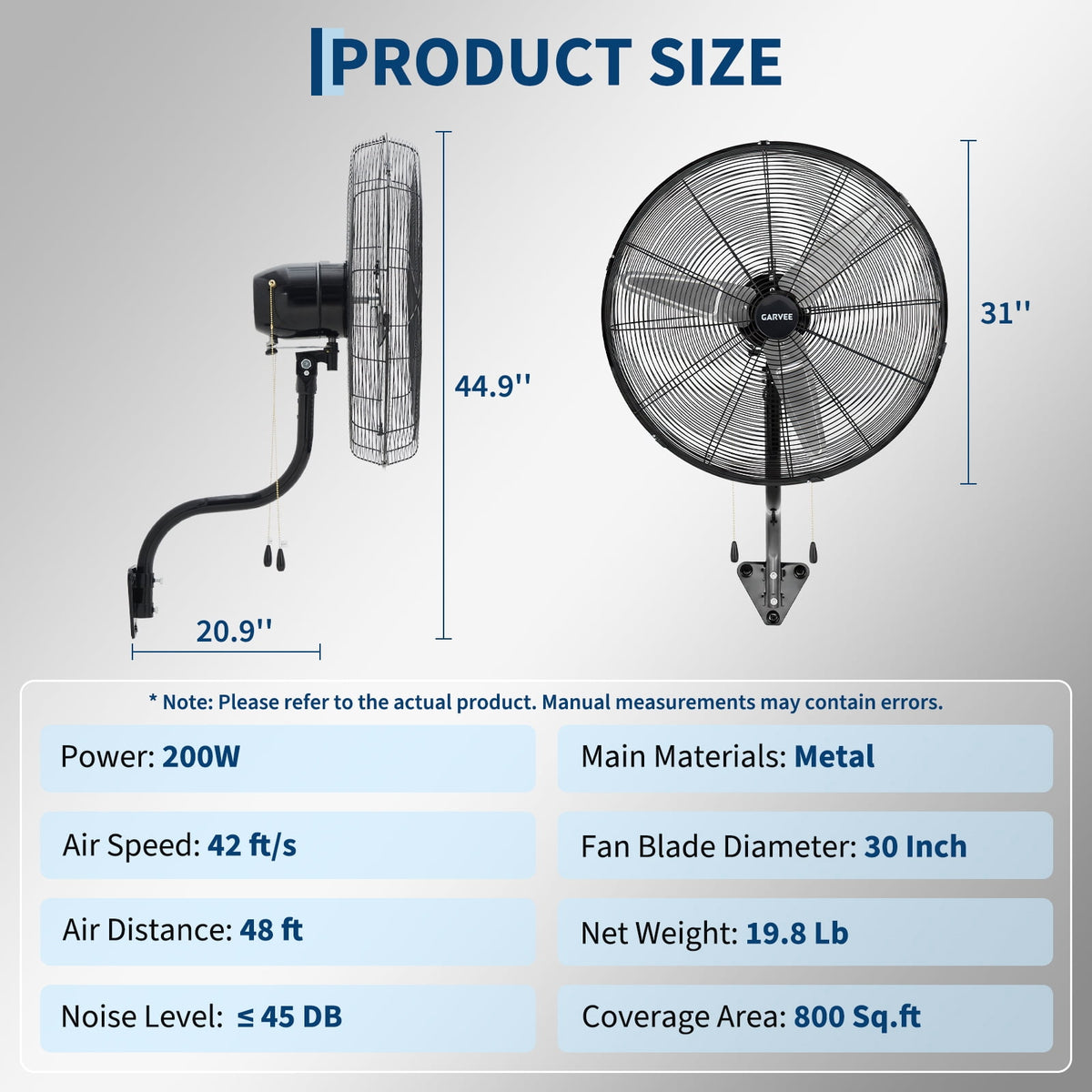 Wall Mount Fan 26 Inch High Velocity Industrial Oscillating with Dual Pull Cord, 4900CFM Heavy Duty Metal Fan 3 Speeds for Garage Workshop Patio
