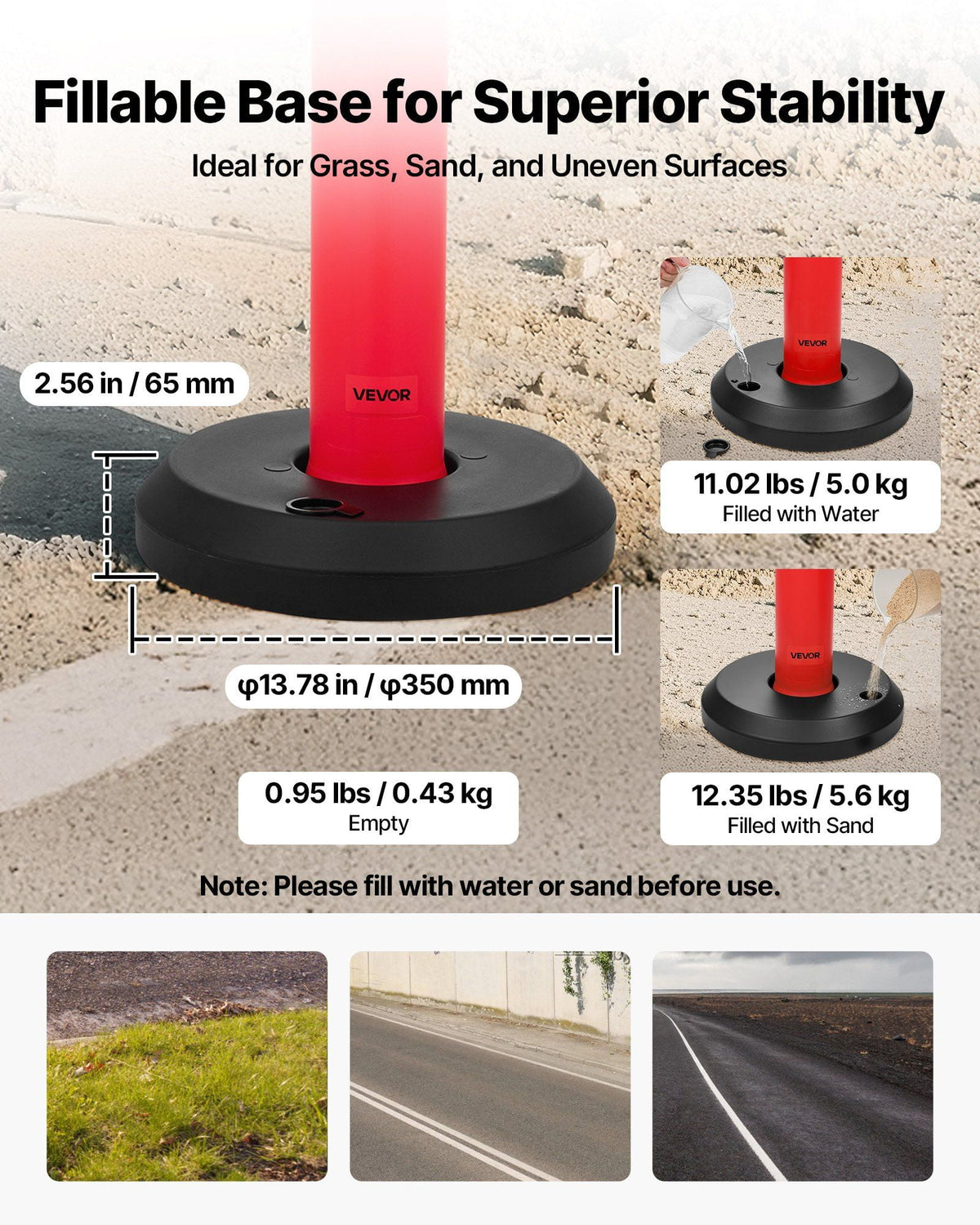 9-Pack of 48-Inch Fillable Safety Cones with Reflective Strips – Heavy Duty Traffic Delineator Posts for Construction, Parking, and Event Crowd Control, Red