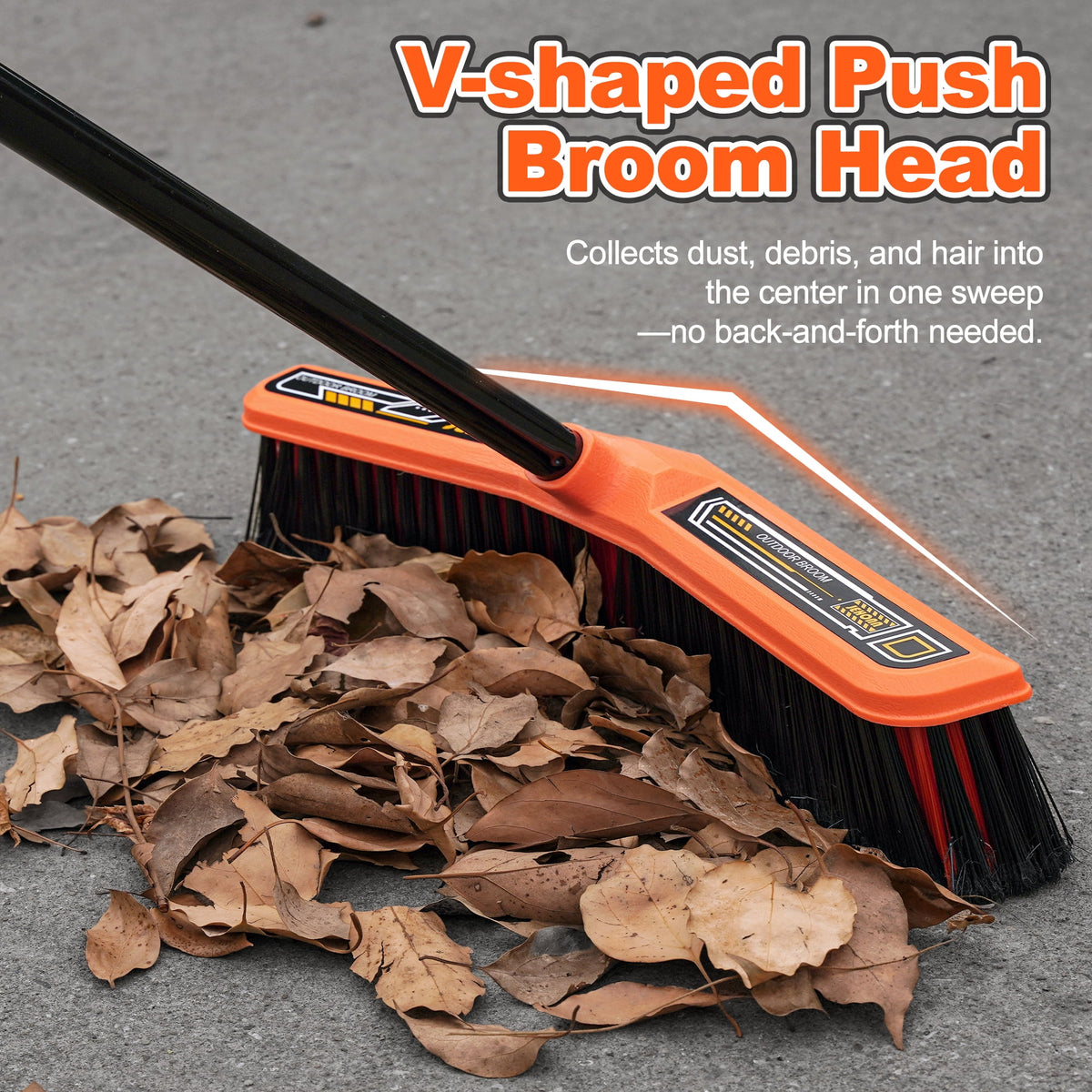 JEHONN 15.7" Wide Push Broom Outdoor Heavy Duty (Orange)