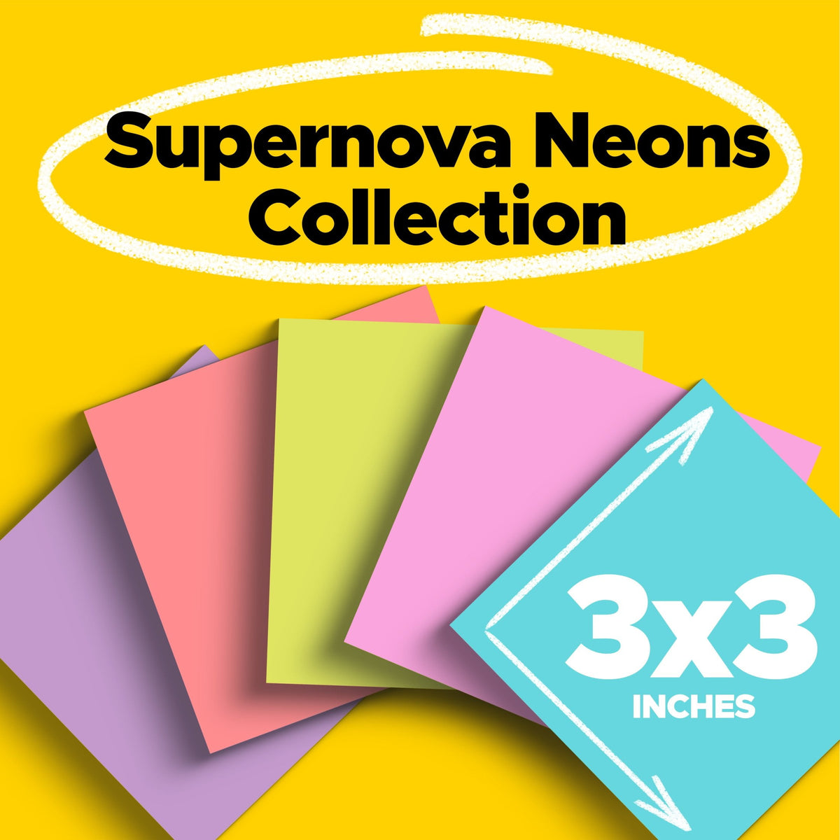 Post-it Super Sticky Notes, 3 in. x 3 in., Supernova Neons, 24 Pads